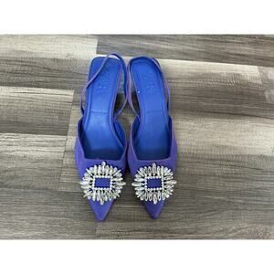 ZARA Slingback Kitten Heels Embellish Rhinestone Purple Blue 39/8.5 Quiet Luxury